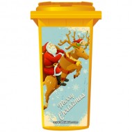 Father Christmas Riding Rudolph Wheelie Bin Sticker Panel